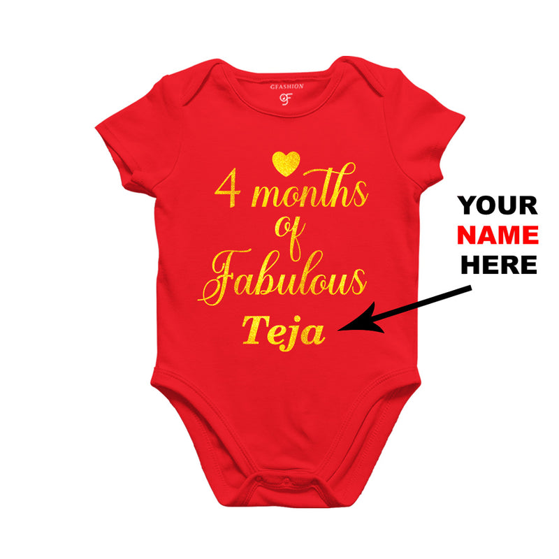 Four Months of Fabulous Baby Bodysuit or Rompers or Onesie-Name Customized in Red Color available @ gfashion.jpg