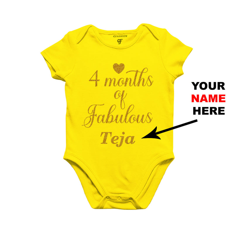 Four Months of Fabulous Baby Bodysuit or Rompers or Onesie-Name Customized in Yellow Color available @ gfashion.jpg