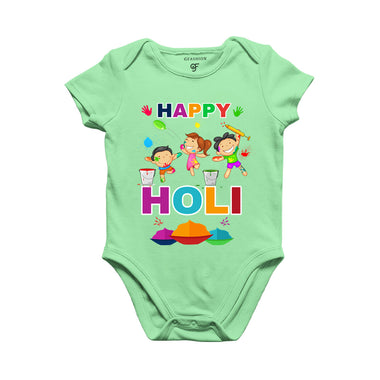 Happy Holi Baby Rompers in Pista Green Color available @ gfashion.jpg