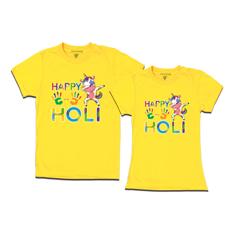 Happy Holi Couples T-shirts in Yellow Color available @ gfashion.jpg