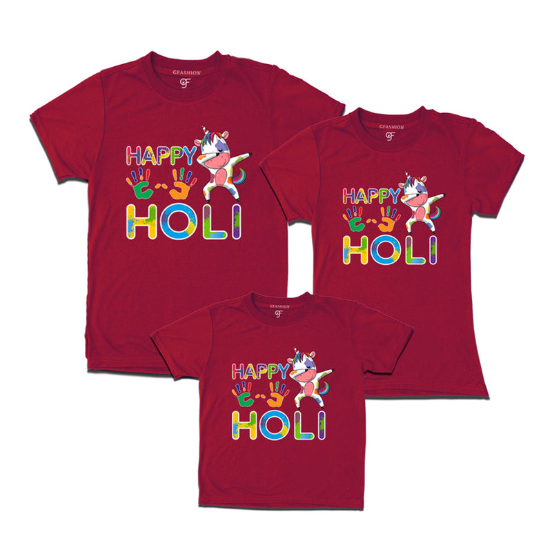 Happy Holi T-shirts for Dad Mom and Kids in Maroon Color available @ gfashion.jpg