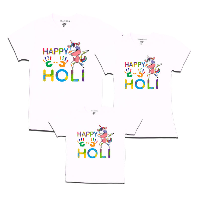Happy Holi T-shirts for Dad Mom and Kids in White Color available @ gfashion.jpg