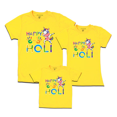 Happy Holi T-shirts for Dad Mom and Kids in Yellow Color available @ gfashion.jpg