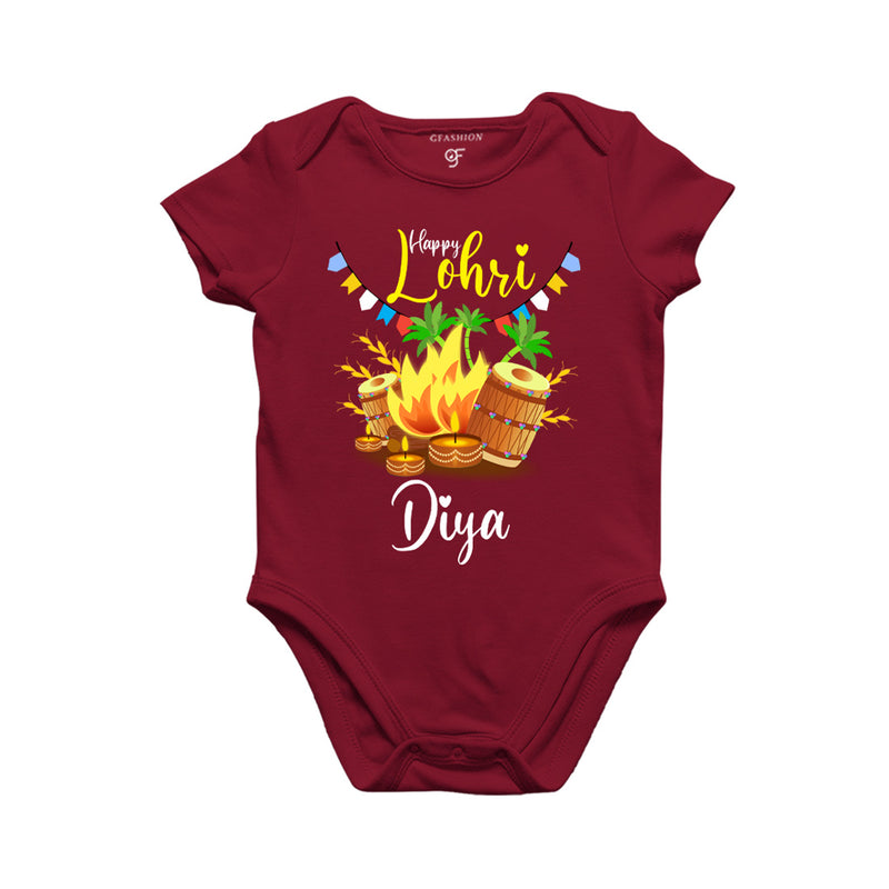 Happy Lohri Baby Onesie-Name Customized in Maroon Color available @ gfashion.jpg
