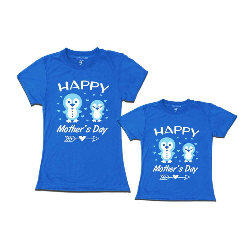 Happy Mother's Day Print With Mom and Daughter T-shirts-Blue-gfashion