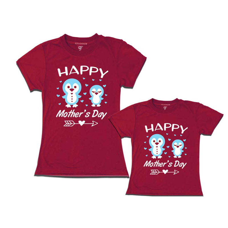 Happy Mother's Day Print With Mom and Daughter T-shirts-Maroon-gfashion