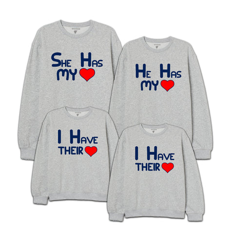 He has My Love,She has My Love and I Have Their Love Family Sweatshirt in Grey Color available @ gfashion.