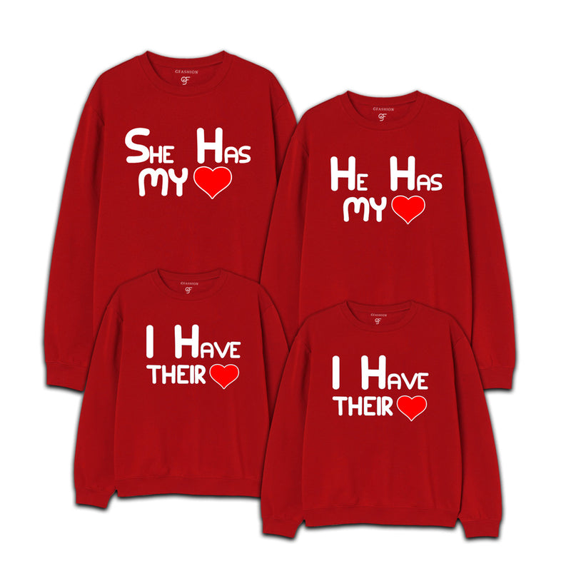 He has My Love,She has My Love and I Have Their Love Family Sweatshirt in Red Color available @ gfashion.
