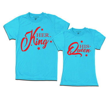 Her King His Queen-Couple T shirts-Skyblue