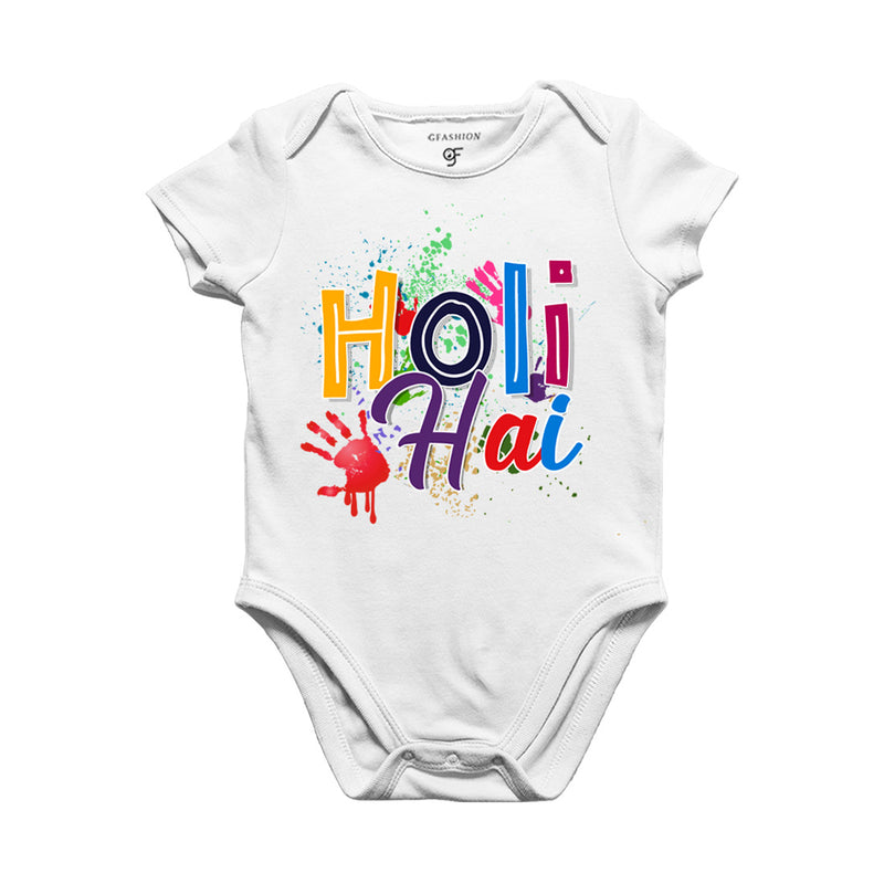 Holi Hai Baby Onesie in White Color available @ gfashion.jpg