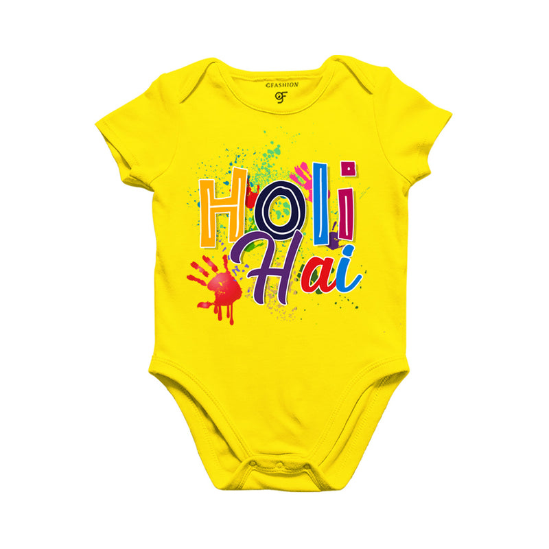 Holi Hai Baby Onesie in Yellow Color available @ gfashion.jpg