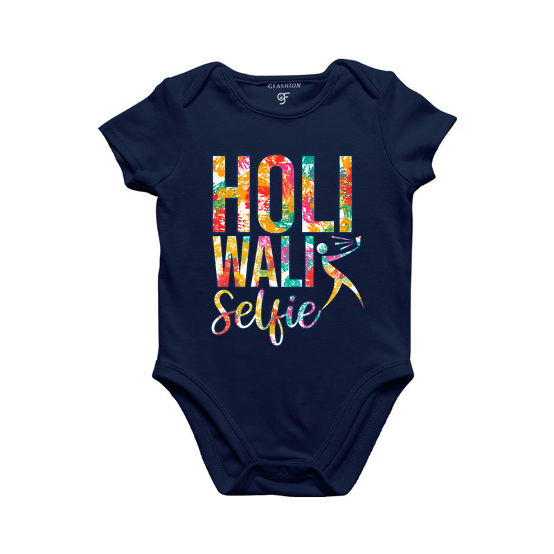 Holi Wali Selfie Baby Bodysuit in Navy Color available @ gfashion.jpg