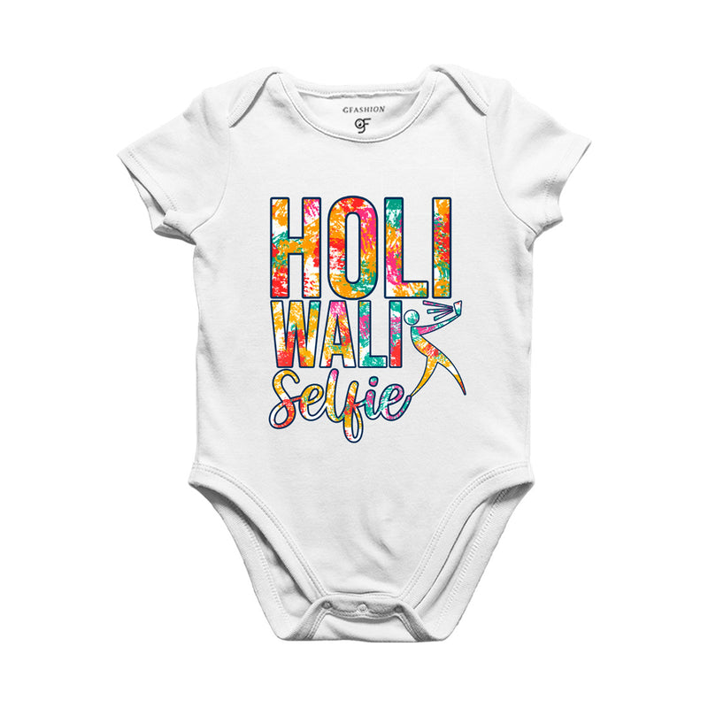Holi Wali Selfie Baby Bodysuit in White Color available @ gfashion.jpg