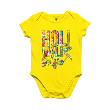 Holi Wali Selfie Baby Bodysuit in Yellow Color available @ gfashion.jpg