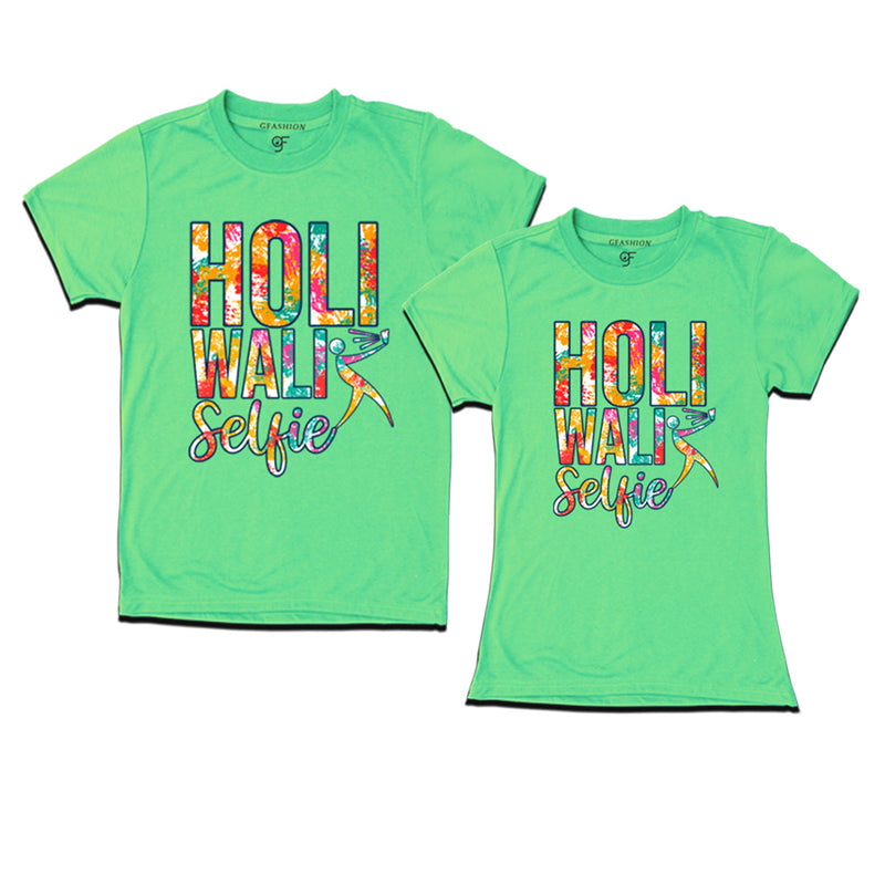 Holi Wali Selfie Couple T-shirts in Pista Green Color available @ gfashion.jpg