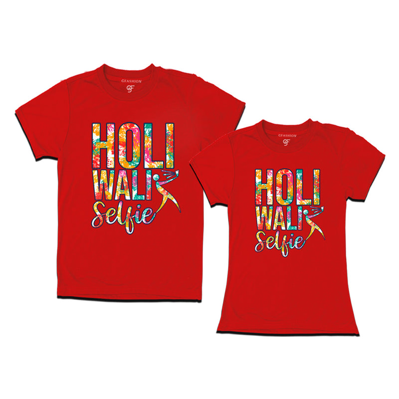 Holi Wali Selfie Couple T-shirts in Red Color available @ gfashion.jpg