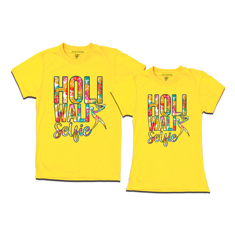 Holi Wali Selfie Couple T-shirts in Yellow Color available @ gfashion.jpg