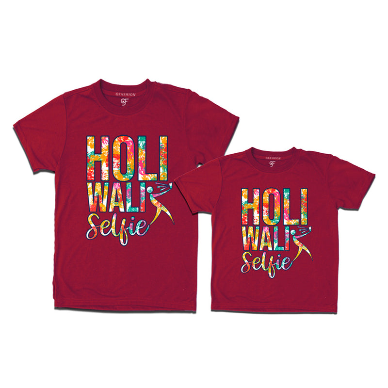 Holi Wali Selfie  T-shirts Combo in Maroon Color available @ gfashion.jpg