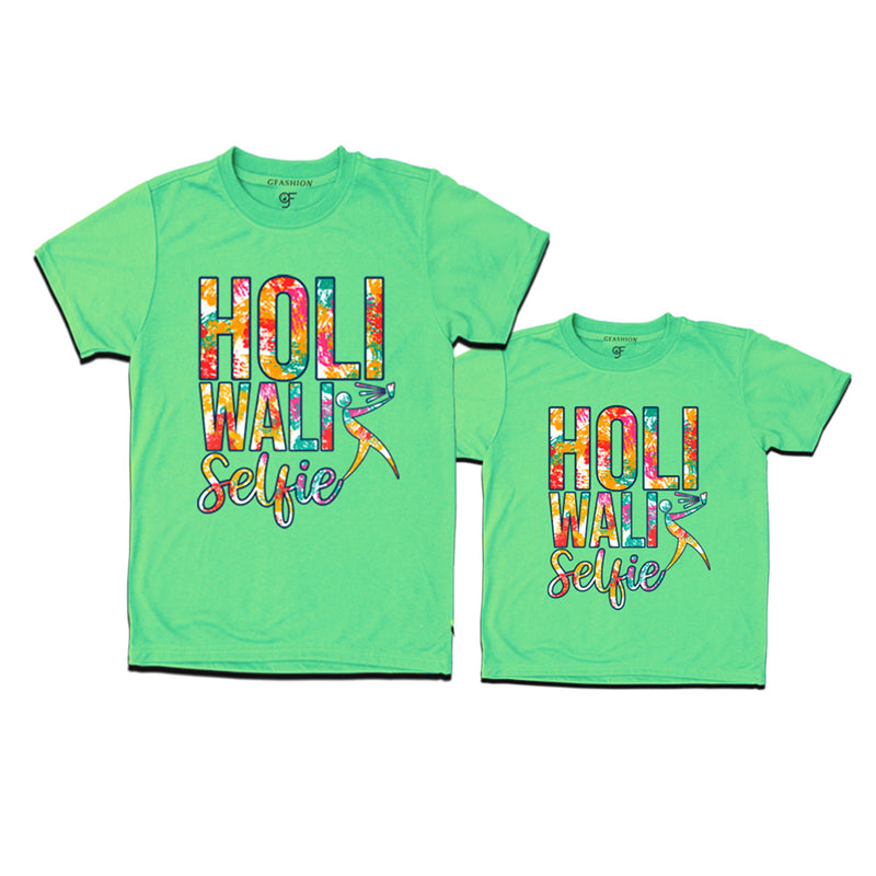 Holi Wali Selfie  T-shirts Combo in Pista Green Color available @ gfashion.jpg