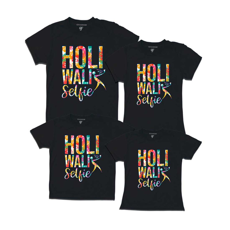 Holi Wali Selfie  T-shirts for Family in Black Color available @ gfashion.jpg