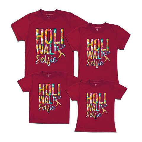 Holi Wali Selfie  T-shirts for Family in Maroon Color available @ gfashion.jpg