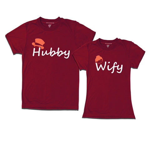Hubby Wifey-Couple T-shirts-Maroon