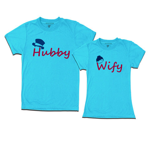 Hubby Wifey-Couple T-shirts-Skyblue