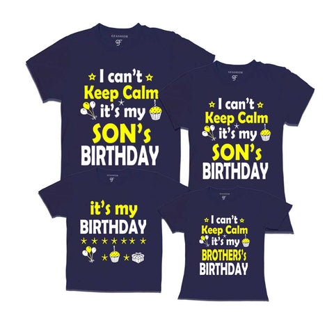 I Can't Keep Calm It's My Son's Birthday Family T-shirts-Set of 4 in Navy Color available @ gfashion.jpg