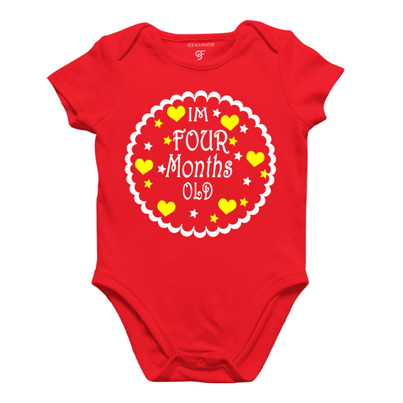 I am Four Month Old-Baby Onesie or Bodysuit or Rompers in Red Color available @ gfashion.jpg