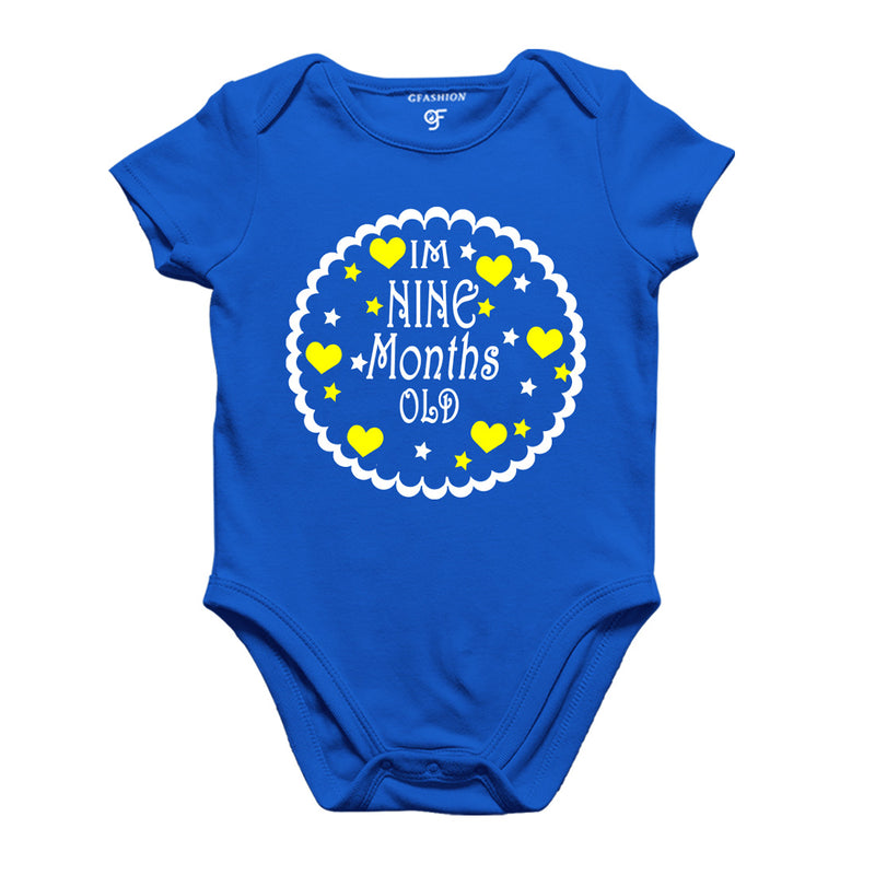 I am Nine Month Old-Baby Onesie or Bodysuit or Rompers in Blue Color available @ gfashion.jpg