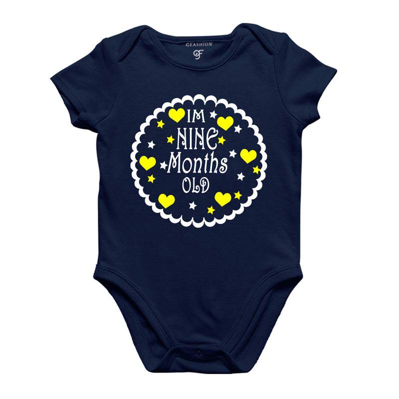 I am Nine Month Old-Baby Onesie or Bodysuit or Rompers in Navy Color available @ gfashion.jpg
