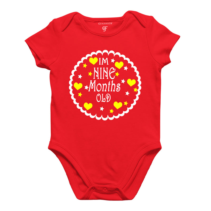 I am Nine Month Old-Baby Onesie or Bodysuit or Rompers in Red Color available @ gfashion.jpg
