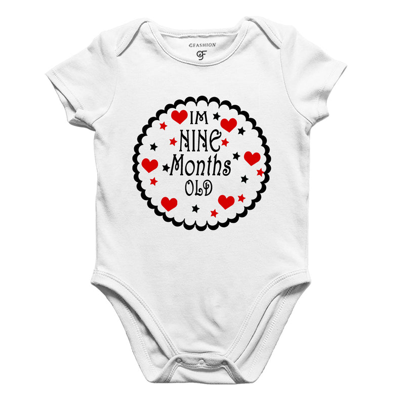 I am Nine Month Old-Baby Onesie or Bodysuit or Rompers in White Color available @ gfashion.jpg