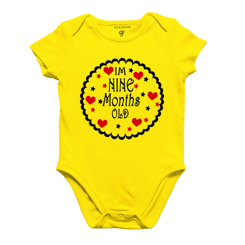 I am Nine Month Old-Baby Onesie or Bodysuit or Rompers in Yellow Color available @ gfashion.jpg
