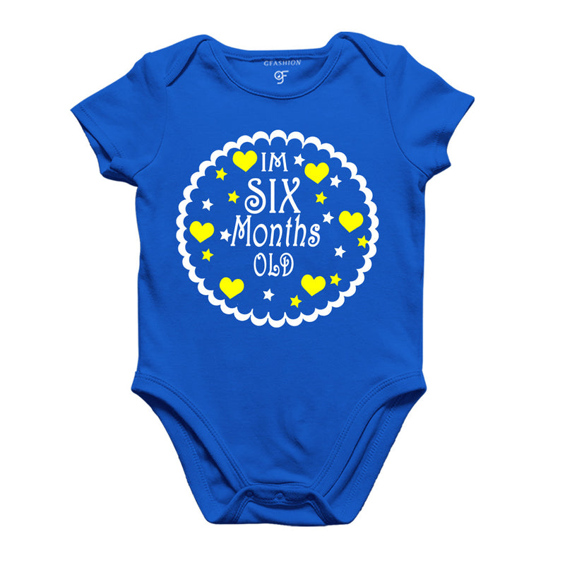I am Six Month Old-Baby Onesie or Bodysuit or Rompers in Blue Color available @ gfashion.jpg