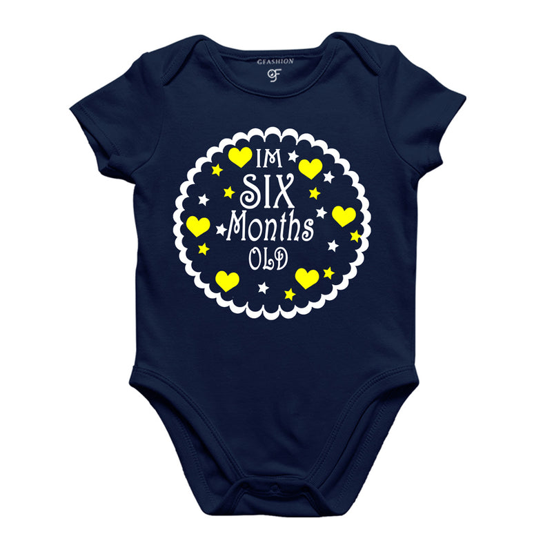 I am Six Month Old-Baby Onesie or Bodysuit or Rompers in Navy Color available @ gfashion.jpg