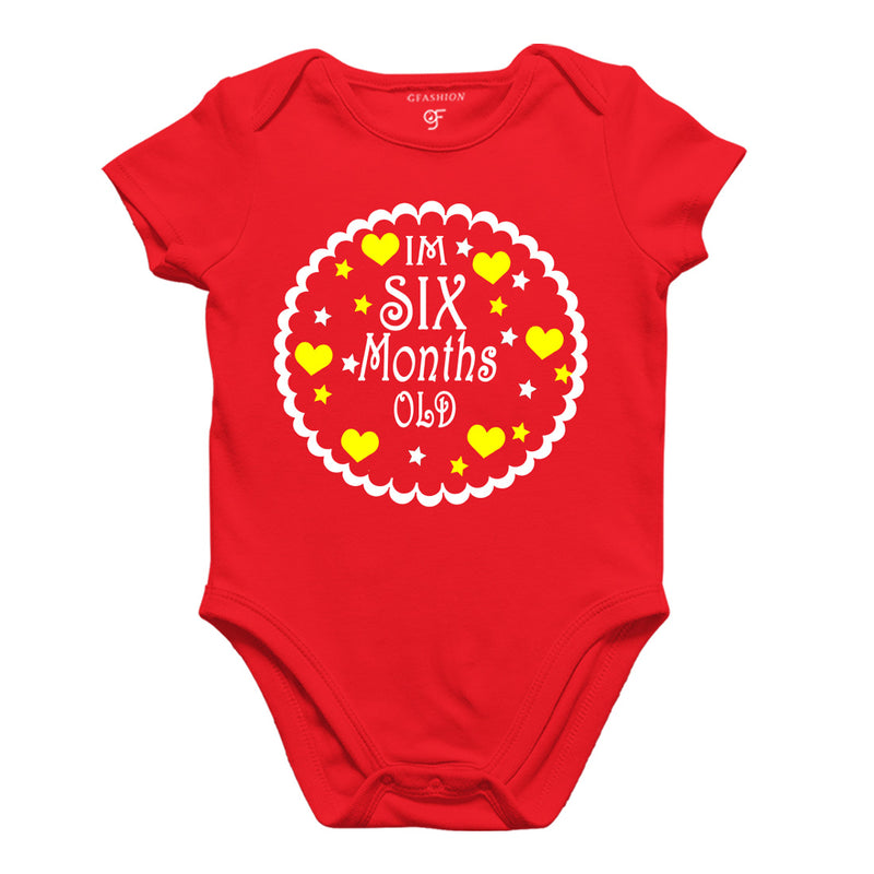 I am Six Month Old-Baby Onesie or Bodysuit or Rompers in Red Color available @ gfashion.jpg