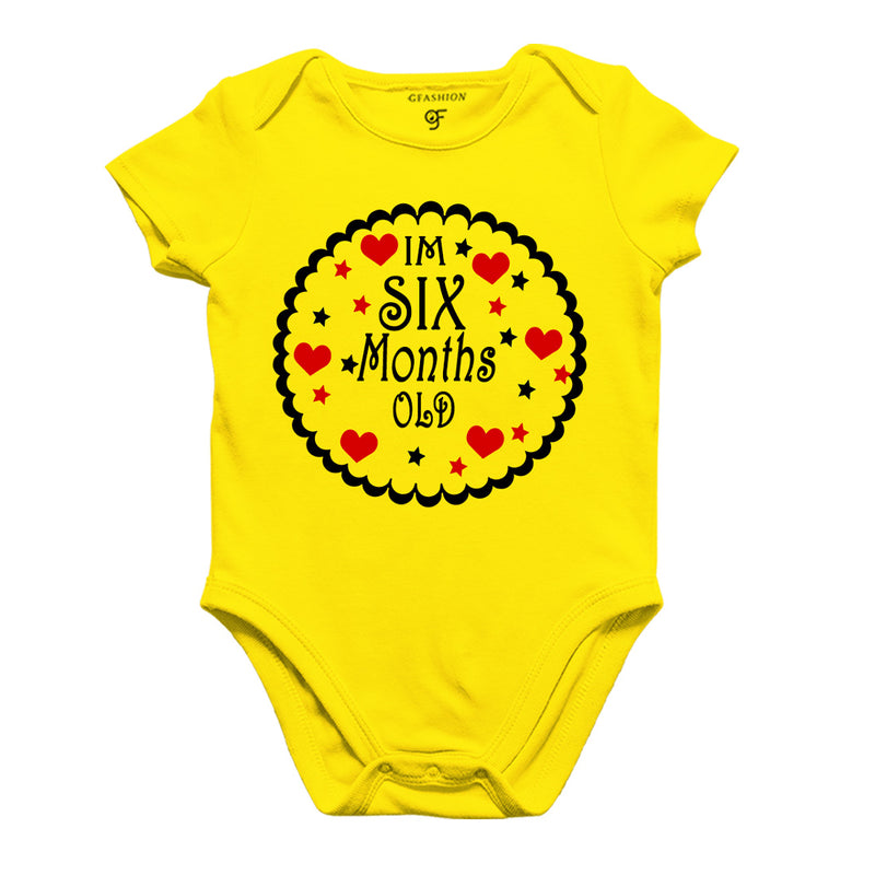 I am Six Month Old-Baby Onesie or Bodysuit or Rompers in Yellow Color available @ gfashion.jpg