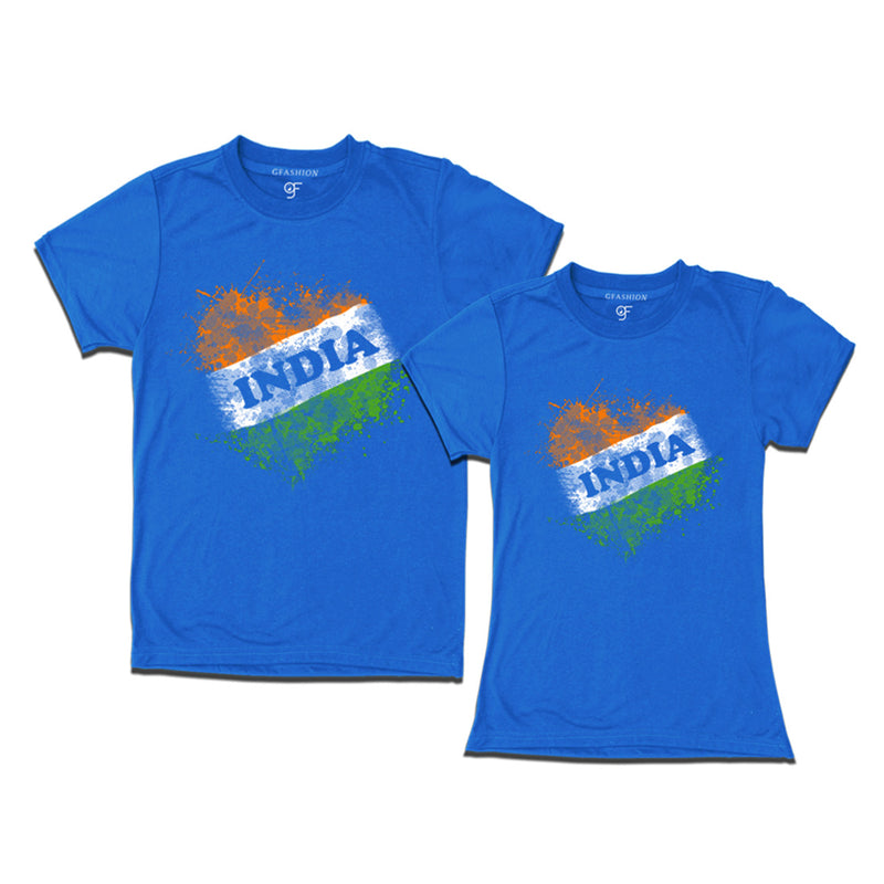 India Tiranga Couple T-shirts in Blue color available @ gfashion.jpg