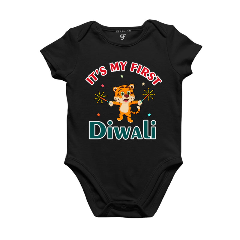 It's My First Diwali Rompers (or) Bodysuit (or) onesie T-shirt in Black Color available @ gfashion.jpg