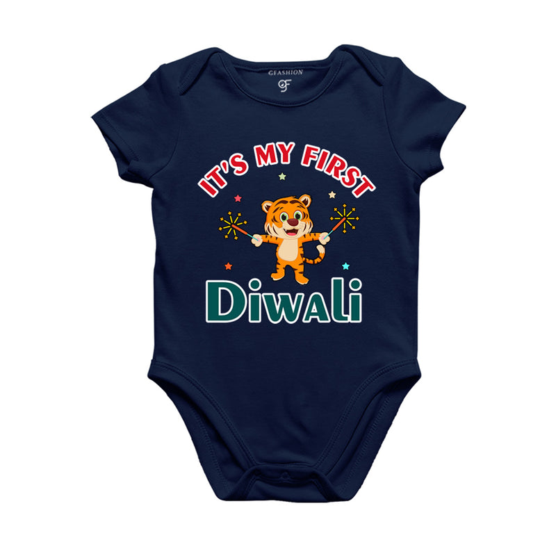 It's My First Diwali Rompers (or) Bodysuit (or) onesie T-shirt in Navy Color available @ gfashion.jpg