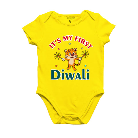 It's My First Diwali Rompers (or) Bodysuit (or) onesie T-shirt in Yellow Color available @ gfashion.jpg