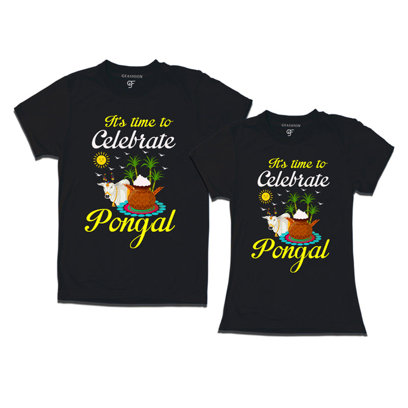 It's Time to Celebrate Pongal Couples T-shirts in Black Color available @ gfashion.jpg
