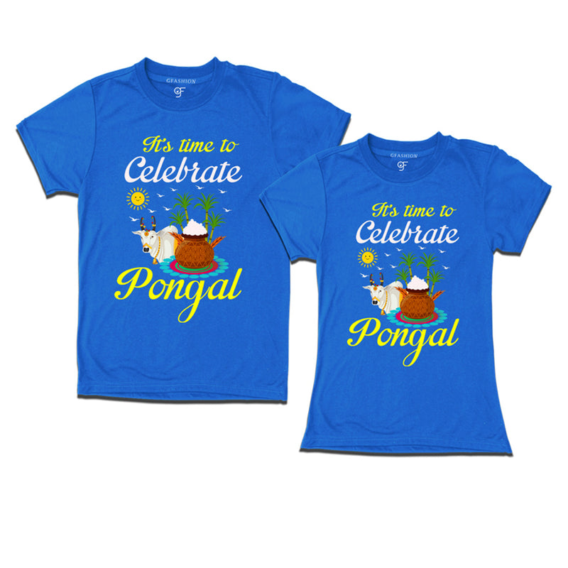 It's Time to Celebrate Pongal Couples T-shirts in Blue Color available @ gfashion.jpg