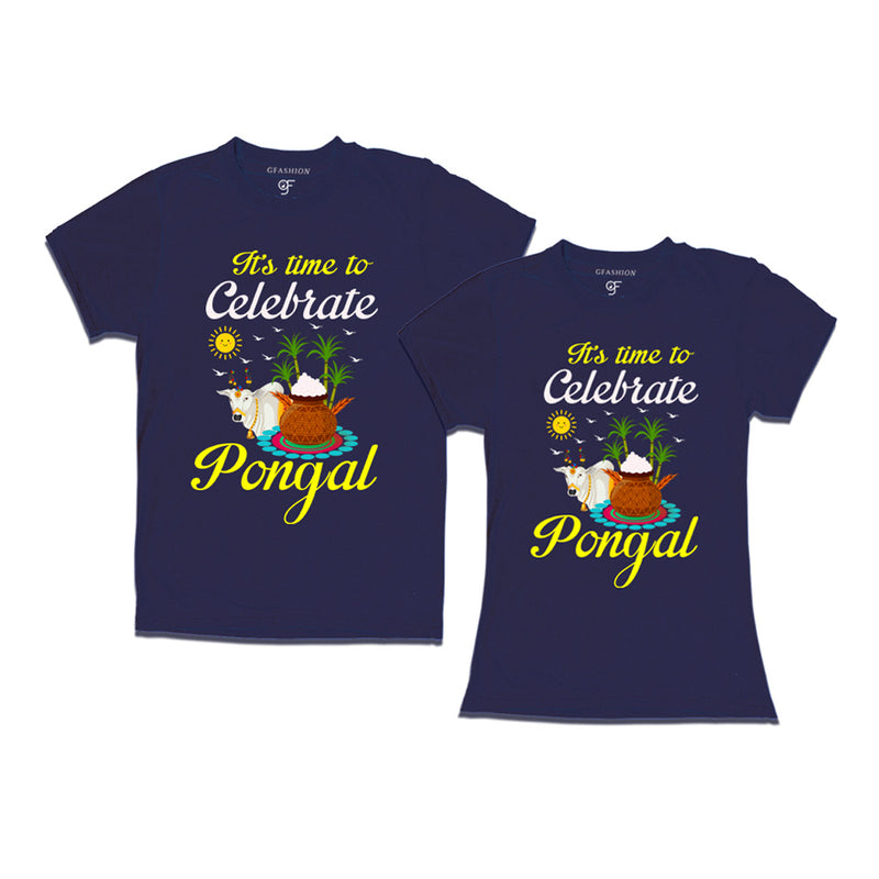 It's Time to Celebrate Pongal Couples T-shirts in Navy Color available @ gfashion.jpg