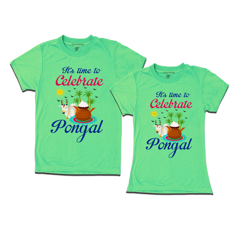 It's Time to Celebrate Pongal Couples T-shirts in Pista Green Color available @ gfashion.jpg