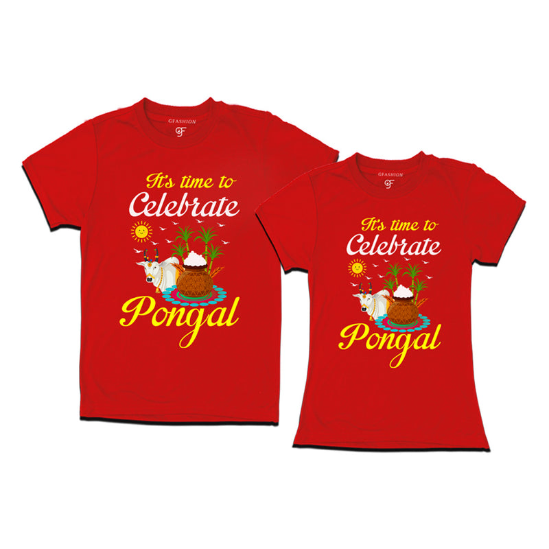 It's Time to Celebrate Pongal Couples T-shirts in Red Color available @ gfashion.jpg