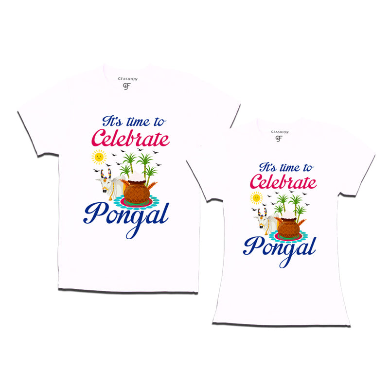 It's Time to Celebrate Pongal Couples T-shirts in White Color available @ gfashion.jpg