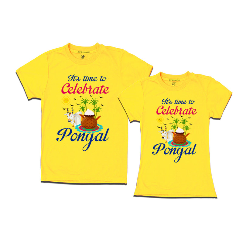It's Time to Celebrate Pongal Couples T-shirts in Yellow Color available @ gfashion.jpg