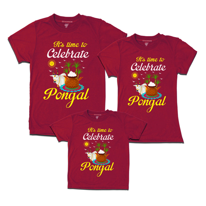 It's Time to Celebrate Pongal T-shirts for Dad Mom and Kids in Maroon Color available @ gfashion.jpg